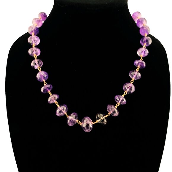 Huge Faceted Amethyst Beads Gold Filled Necklace Artist Signed OOAK 20 Inches